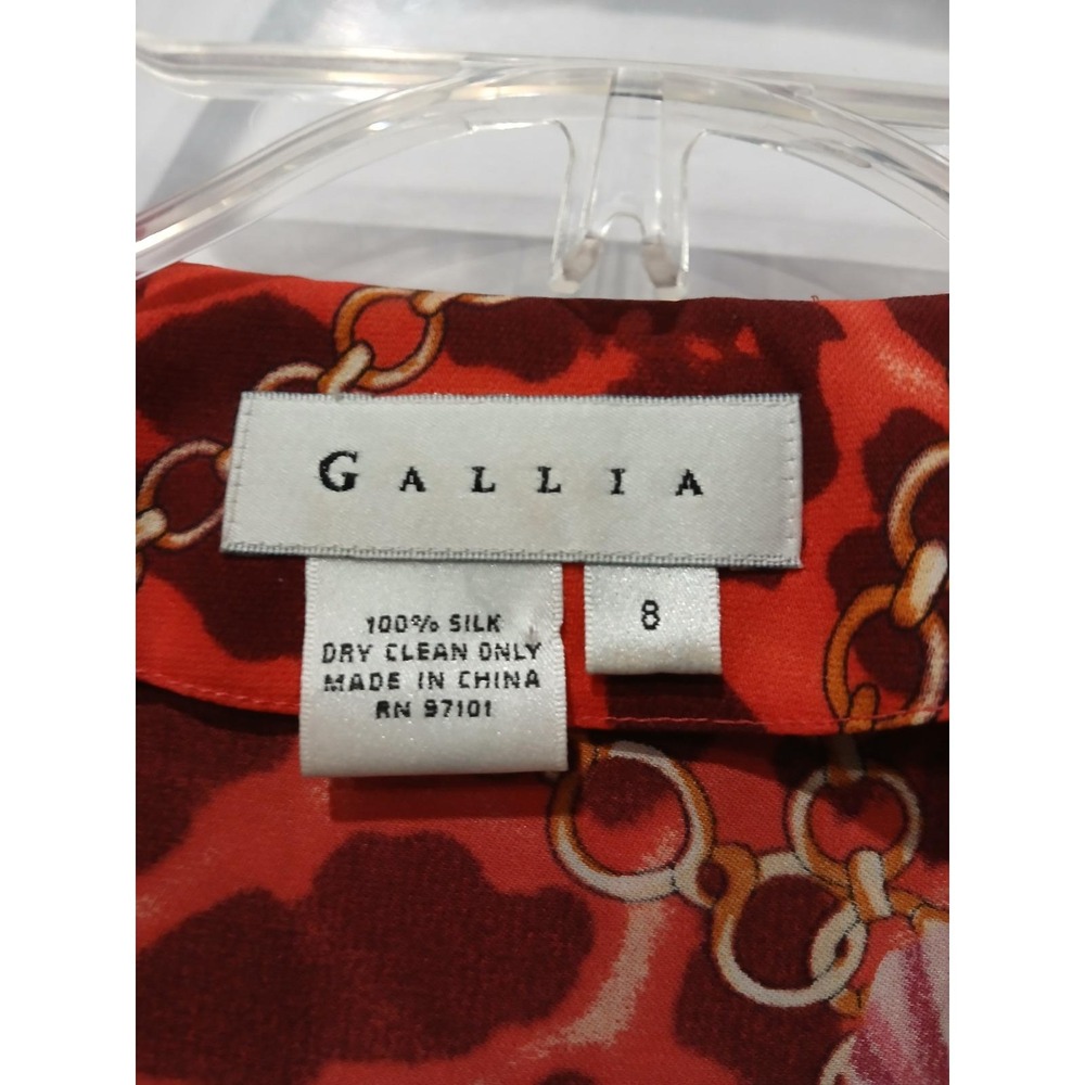 Vintage Silk Gallia Leopard Floral Chain Print Ruffle V Neck Button Blouse Sz 8 - Picture 5 of 5